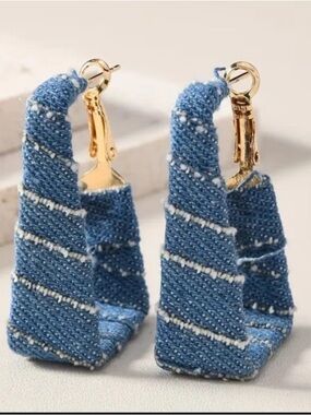 New! Women Bohemian Retro Western Cowboy Style Denim Distressed Earrings.